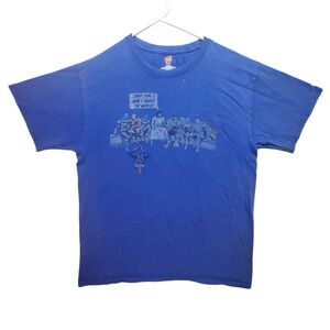Superhero Last Supper T Shirt Mens Medium Funny Graphic Tee Hanes Jesus Tee Blue